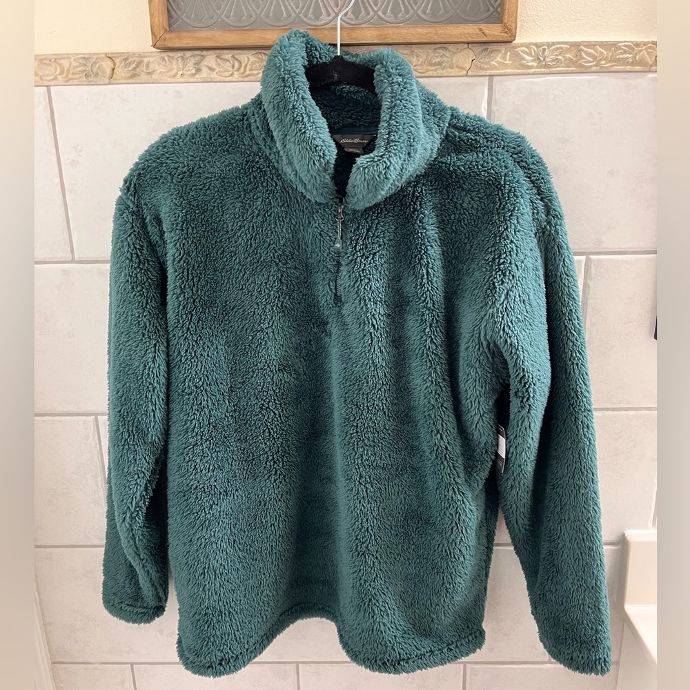 Eddie Bauer Green Sherpa Quarter Zip Sweatshirt